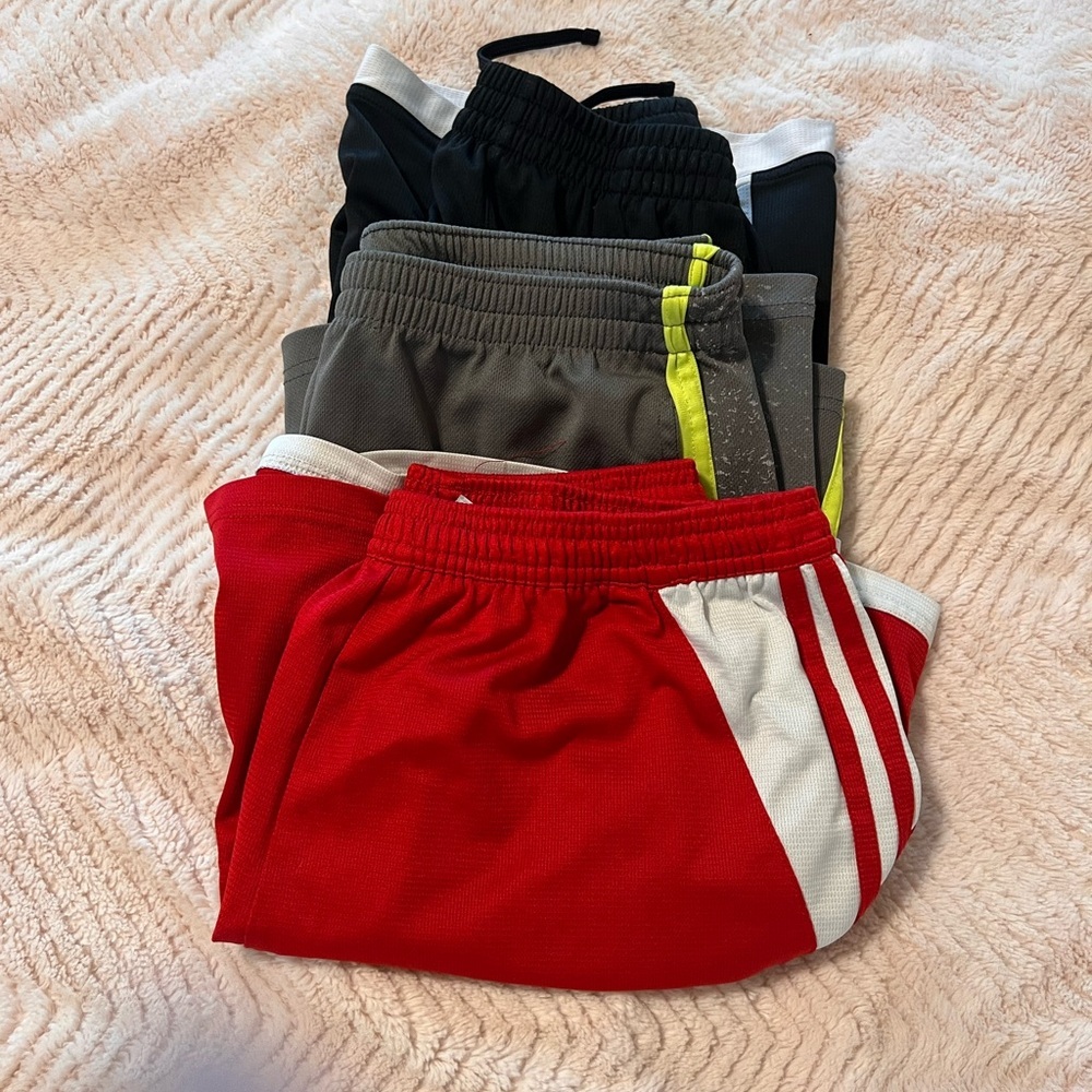 Nike, adidas and ProPlayer Kids Red, Black, and Gray Shorts 3 pc Set 10-14 Boys